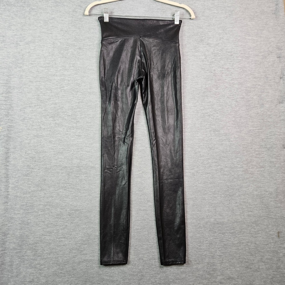 Spanx Faux Leather Leggings Black Women's Sz S/P Ankle Length Slimming
